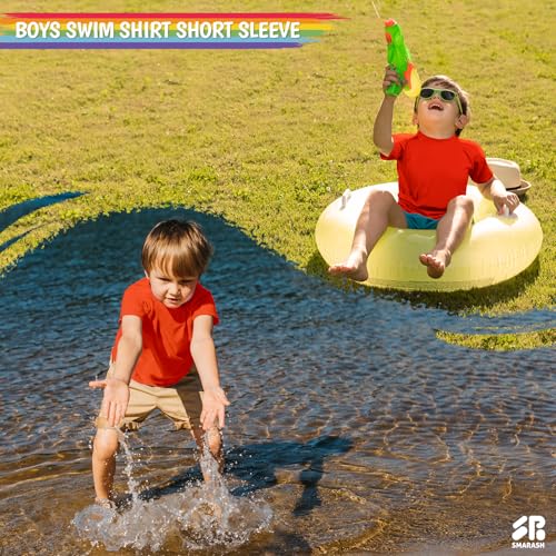 Image of Boy's UPF 50 Rash Guard Swim Shirts Short Sleeve Sun Protection SPF Fishing Surfing Water Beach Shirts Quick Dry