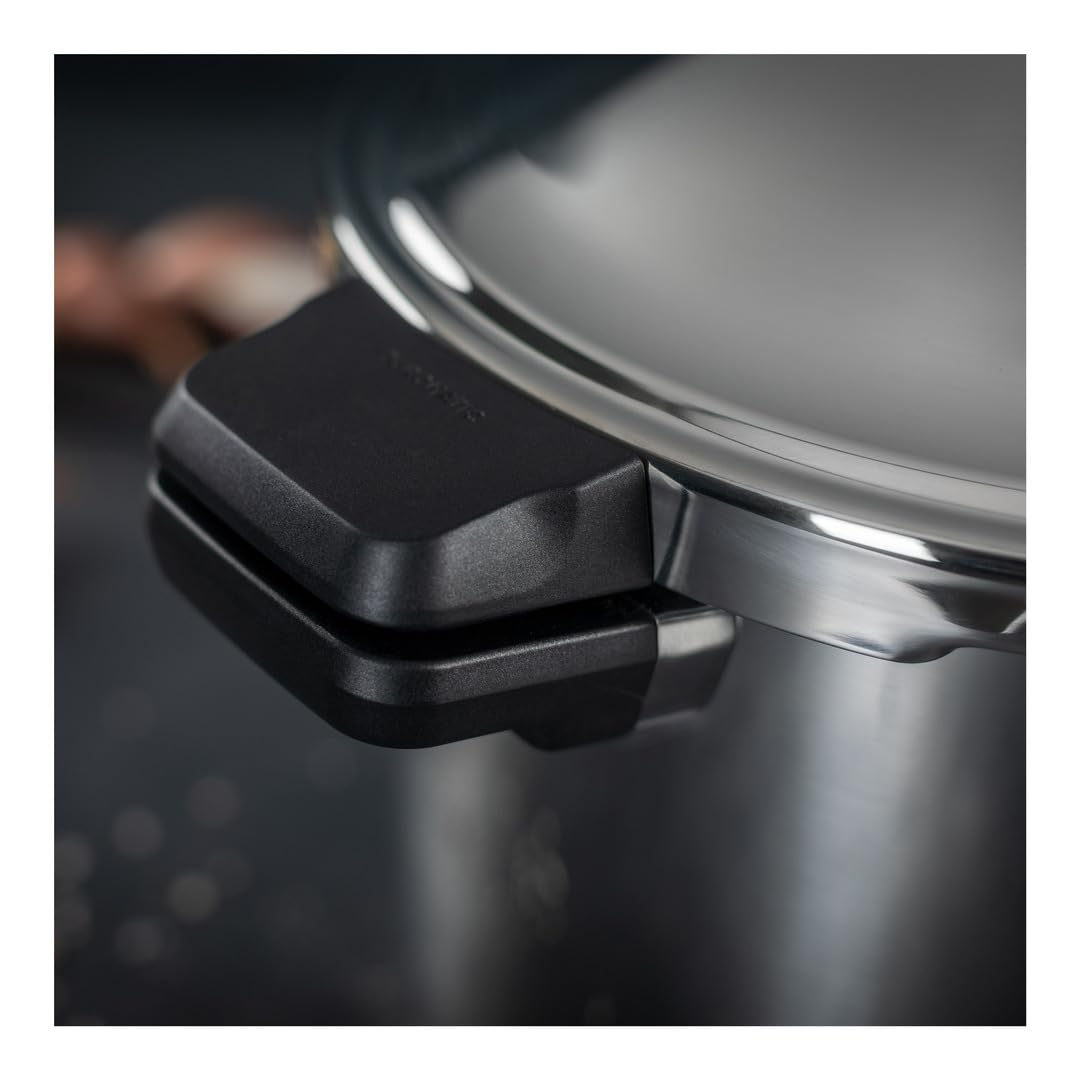 Kuhn Rikon DUROMATIC - Olla a presión para estufa de 7,0 L, 22 cm, fabricada en Suiza, acero inoxidable 18/10, eficiencia energética, tapa de bloqueo seguro, funciona en inducción y todas las estufas