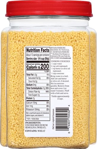 Image of RiceSelect Couscous,Moroccan-Style Wheat Couscous Pasta,Non-GMO,26.5-Ounce Jar,(Pack of 4)