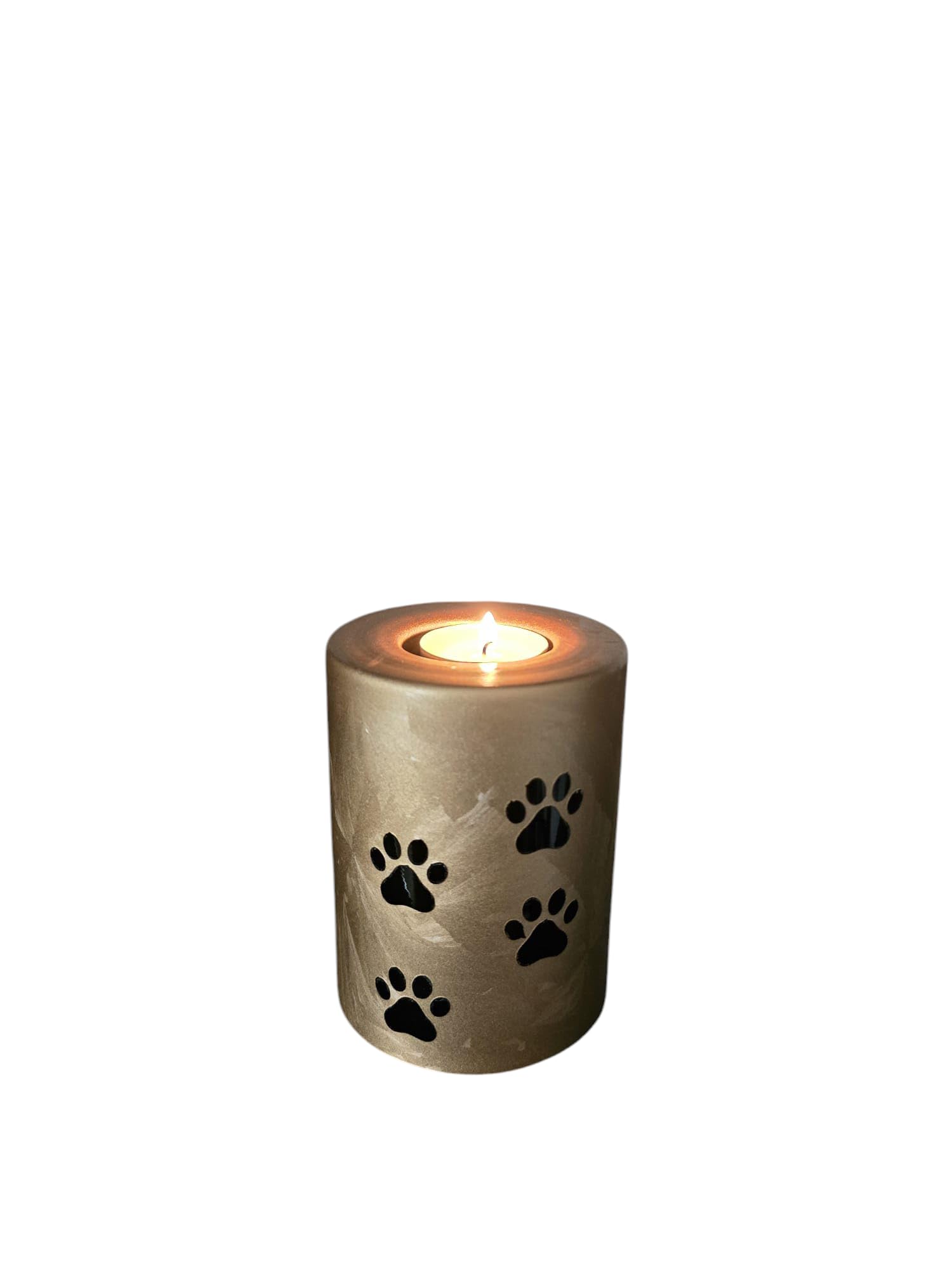Urne Hund Urne Katze aus Glas mit Pfotenabdruck – Handdekorierte Gedenkkerze – Ascheurne für Haustiere – Farben: Schwarz-Gold oder Gold-Schwarz – Höhe: 9 cm oder 13 cm (Gold-Schwarz, Höhe: 13 cm)