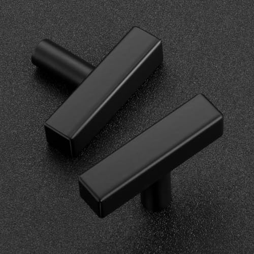 Image of Ravinte 10 Pack Cabinet Knobs Black Cabinet Pulls 2 Inch Matte Black Cabinet Handles Single Hole Square T Knobs for Kitchen Cabinet Handles Black Drawer Knobs Handles with Mounting Template