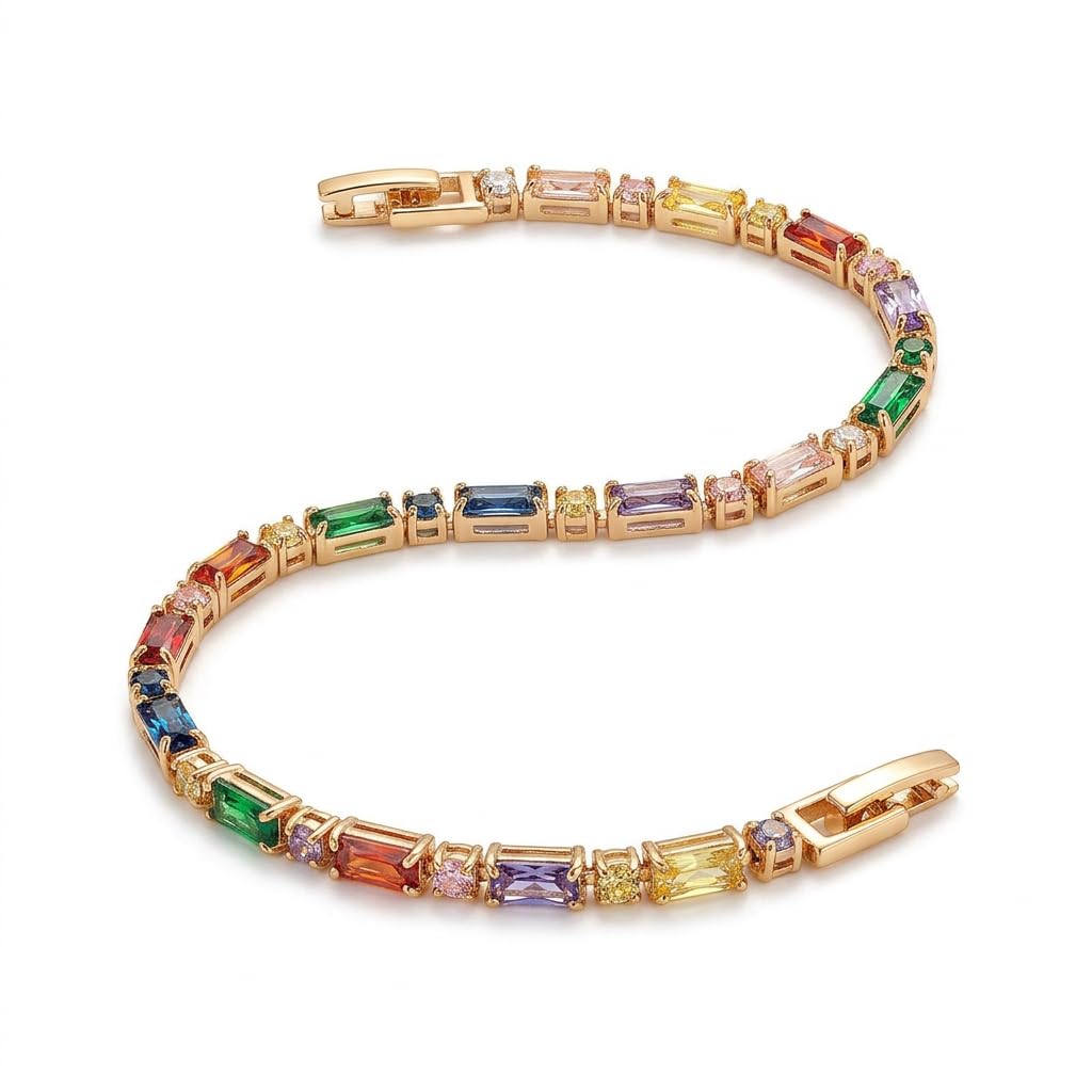 Gold Plated Tennis Bracelet for Women with Cubic Zirconia Stones, Elegant Jewelry Gift for Her, Daily Wear with Secure Fold-Over Clasp