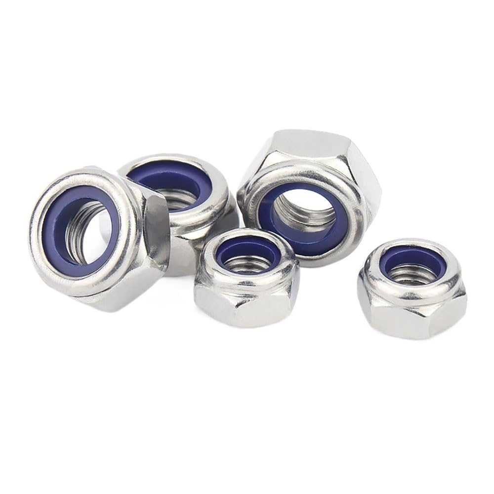 10/20/50 Uds M5 M6 M8 M10 M12 Tuercas de Bloqueo de Nailon de Rosca Izquierda 304 A2 Tuercas autoblocantes de Acero Inoxidable(50Pcs,M12)