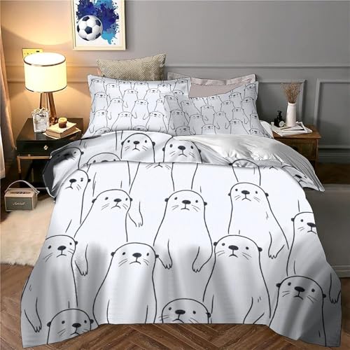 Housse de couette loutre 140x200 parure de lit 3D microfibre pour enfant - 6