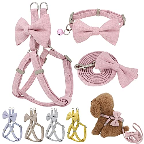 YINGNBH Leash Hond Harnas Lijn Kraag Set Verstelbare Zachte Leuke Bow Dubbellaags Hond Harnas voor Kleine Medium Pet… - Image 3