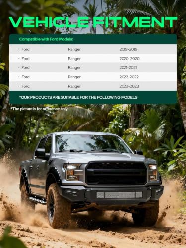 Image of YHTAUTO Bull Bar Push Bar with Skid Plate Light Mount Fit Ford Ranger 2019 2020 2021 2022 2023, Heavy Duty Steel Brush Guard for Truck Front Bumper Style C Textured Black Off Road Accessories