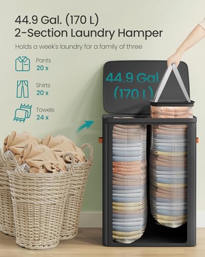 SONGMICS Laundry Basket, 170 L Dual Compartment Laundry Hamper, with Lid and Handles, Removable Liners, Easy Assembly, 56 x 40 x 75 cm, Ink Black LCB813B01 - Cosy Home Interiors SONGMICS Laundry Basket, 170 L Dual Compartment Laundry Hamper, with Lid and Handles, Removable Liners, Easy Assembly, 56 x 40 x 75 cm, Ink Black LCB813B01 - Image 4