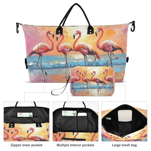 Flamingo Beach Sunset Duffle Bag for Travel, Gym Bag with Multiple Interior Pockets for Men Women Overnight Box Included 20.5 x 1.9 x 13.8 In2