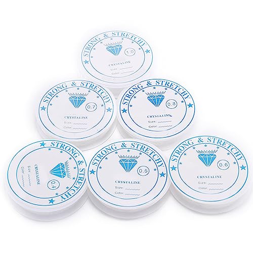 Paquete de 6 alambres elásticos para cuentas, alambre transparente para cuentas, alambre elástico para cuentas de 0,6 mm a 1 mm, alambre de goma para pulseras con cuentas y fabricación de joyas