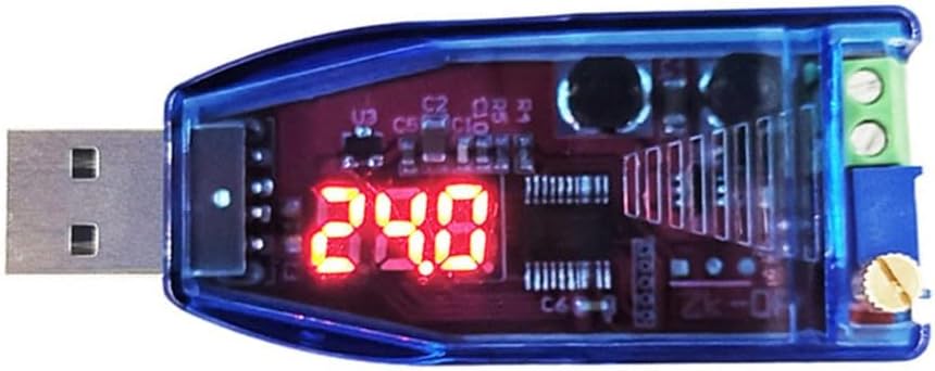 DC-DC USB Step-Up/Step-Down Power Supply Module, Adjustable 1–24V Boost-Buck Converter with 3-Digit LED Display, 5V Input, Green or Red Display