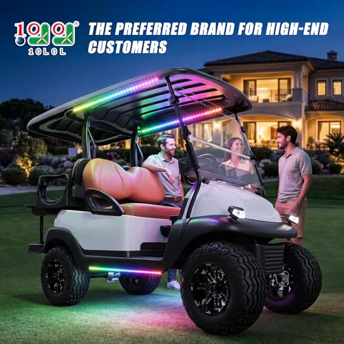Image of 10L0L Golf Cart Underglow Light Kit with Canopy Lights, IP67 Waterproof, 24 Dream Color Modes Wireless Remote Music Sync, 12V-80V Wide Voltage Fit for Yamaha EZGO Club Car