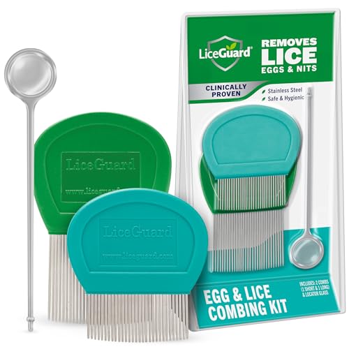 LiceGuard Lice Comb Kit 2 x Stainless Steel Nit Combs & 1 x Magnifying Pick Removes Lice Nits & Eggs Fast Suitable for Kids & Adults All Hair Types