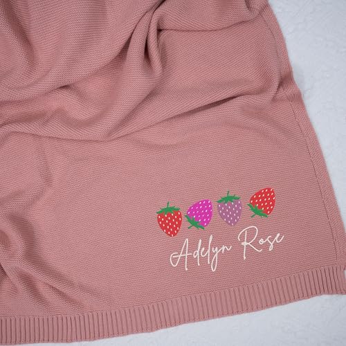 Image of LOVELYPOD Personalized Baby Girl Knit Blanket, Custom Embroidered with Name and Icon, 30x40in Nursery Blankets Gifts for Newborn Baby Girl, Newborn Holiday Shower Gift, Cotton Knit Stroller Design 01