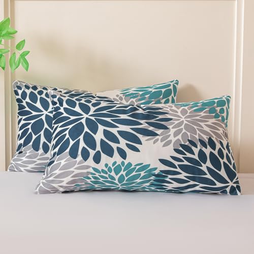 Miuyunya Lot de 2 Housse de Coussin Décorative Velours Bleu Canard 30x50 cm Taie d'oreiller Boheme Coussin Decoratif Canape Salon Rectangulaire Aesthetic...