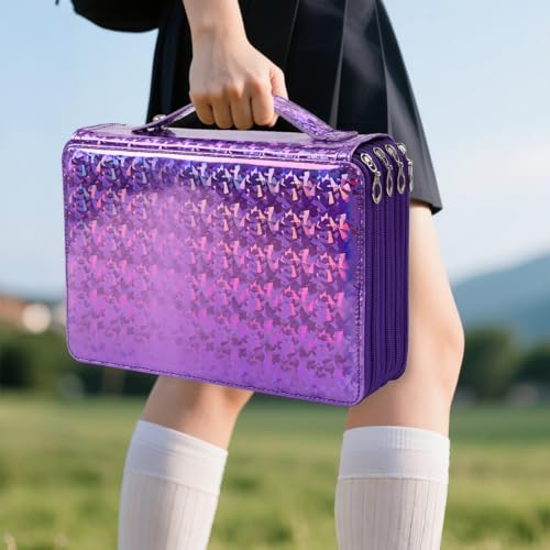 Image of Large Capacity Colored Pencil Case - 200 Slots PU leather with Zipper Closure Portable Organizer for Watercolor Pencils Ideal for Artists for Artists (Purple)