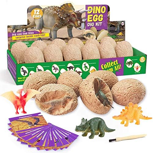 PowerKing Dinosaur Eggs Digging Kits, 12 Dinosaur Digging Kits with 12 Unique Dinosaurs, Dinosaur Eggs Dig Kits, for Kids Party Archeology Paleontology Science Educational Gift
