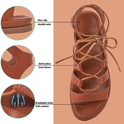 Image of HARENCE Summer Flat Sandals for Women: Comfortable Strappy Cross Lace Up Gladiator Flats Shoes Dressy Casual Non Slip Walking Sandal