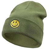 SONMONY Smile Face Beanie Hats for Women Mens Winter Knit Beanies Soft Cuffed Warm Smile Stretchy Beanies Hat… Green
