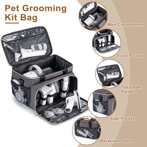 BABEYER Dog Grooming Bag, Cat & Dog Grooming Supplies Storage Bag for pet Vacuum Grooming kit with Adjustable Shoulder Strap,Portable Essentials for Pet Groomers to go-Grey - Image 3