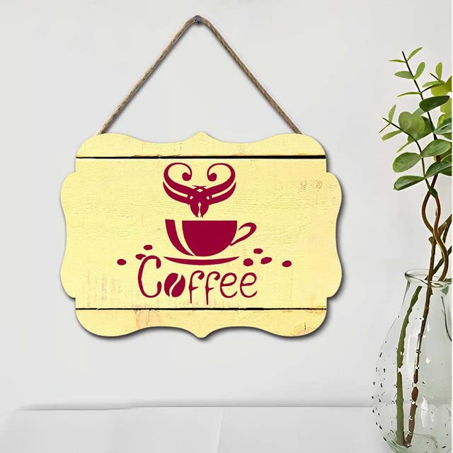 Horienteeon Targa Decorativa In Legno Per Caffetteria 30x30 Cm - Cartello Rustico Con Scritta Coffee E Corda In Iuta - Insegna Da Parete Per Bar, Ristorante E Casa - Regalo Di Inaugurazione Per Amanti Del Caffè - 3