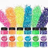 Ceya Bulk Chunky Glitter 6 Assorted Colors, 4.23OZ Each Jar Iridescent Crafts Glitter Set, 1/24” Medium Size Nail Sequins for School Classroom Art,DIY Craft Slime,Blue,Pink,Orange, Green,Yellow,Purple
