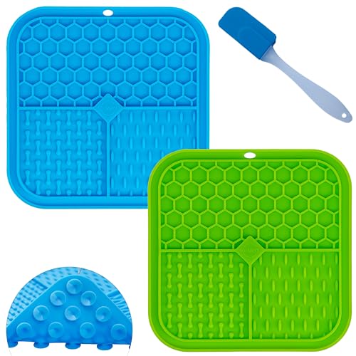Tappetino per leccare cani da 15,2 cm (2 pezzi), blu + verde, con forti ventose antiscivolo, 2 tappetini per leccare cani e 1 spatola, tappetino per leccare cani e gatti (blu + verde)