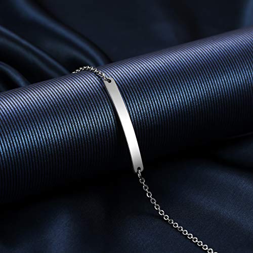MeMeDIY Personalized Bracelet Customized Engraving Name/Date/Coordinates for Women Girlfriend Best Friend Stainless Steel Ankle Link Birthstone Bar Bracelet with Adjustable Chain Bridesmaid Gift3