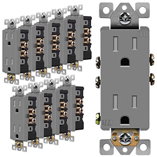 Image of ENERLITES Decorator Receptacle Outlet, Tamper-Resistant, Gloss Finish, Residential Grade, 3-Wire, Self-Grounding, 2-Pole, 15A 125V, UL Listed, 61501-TR-GY-10PCS, Gray (10 Pack)