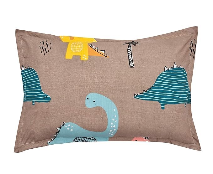 Image of Glace Cotton Single Bedsheet with 1 Pillow Cover | Soft, Durable, Lightweight & Skin-Friendly Fabric| Suitable for Single /Diwan Bed Size 4x6 feet (48x72 Inch) Dinosur