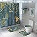 Produktbild Enhome 4-teiliges Badvorleger-Set Duschmatte + Kontur Matte + WC-Deckelbezug + Duschvorhang, rutschfeste Badvorleger für Küche, Dusche und Toilette Weihnachtsglocken-Rotwild 3D-Drucken (Blaue Elche)