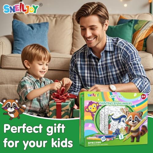 Image of SNEILJOY Paint by Numbers Kit for Kids Ages 4-12, 3 Pack Canvas Set