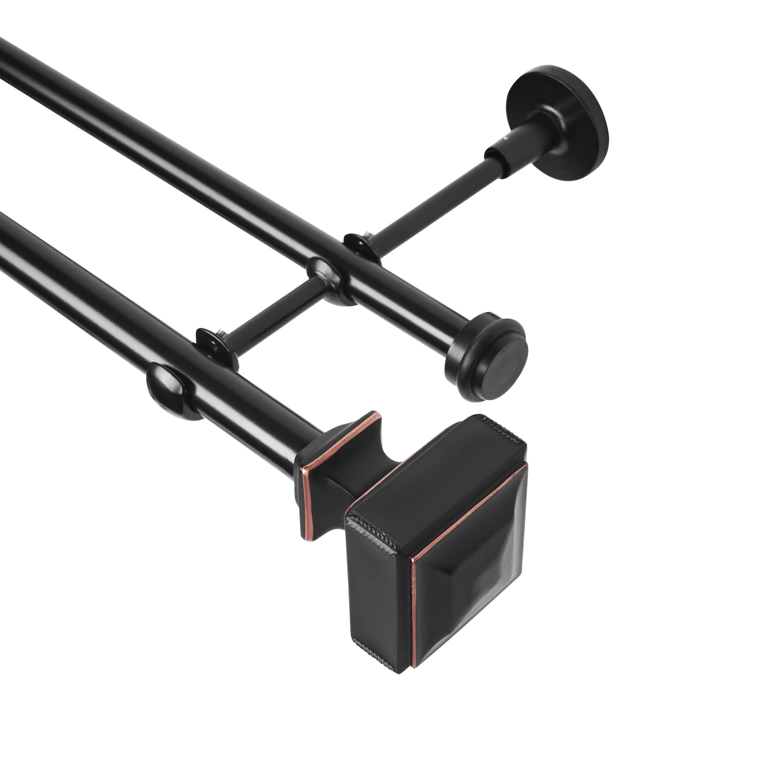 Double Curtain Rod with Square Finials?3/4-Inch Diameter,Adjusts Rod Length from 28 to 48 Inch?Black