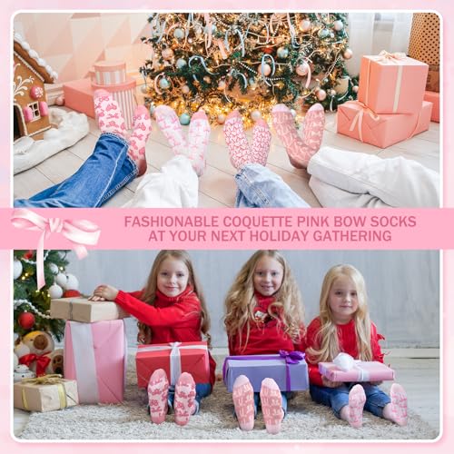 Image of Jadive Coquette Pink Bow Socks Pink Bow Women's Inspired Socks Ornament for Birthday Decor Gift