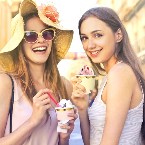 Willinglong 60 Pack Ice Cream Cups 9 oz Ice Cream Bowls Disposable Snack Paper Bowls Cupcake cups Party Supplies and Cups for Sundae Yogurt Dessert Soup for Birthday Baby Shower Party Decorations