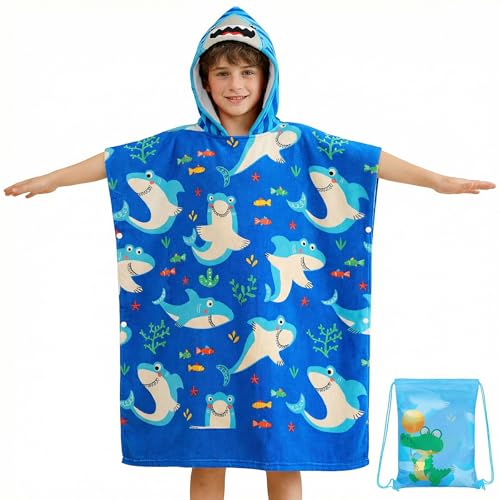 Domueay Serviette de Bain Filles, Microfibre Poncho de Bain Enfants, Rose Licornes Motifs Absorbant Doux à Capuche Peignoir de Bain pour Bain Piscine Plage,...