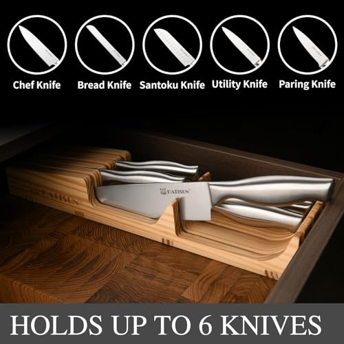 KATISUN Kitchen Knife Set, 6 Pieces Knife Block Sets with Pine Knives Drawer Organizer, Perfect for Home and Chefs, Premium Knife Holder, Gift for Holiday and Housewarming by KATISUN - Image 5
