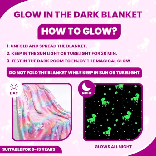 Image of TONY STARK ULTRAAGLOW Glow in The Dark Blanket for Kids (0-15 Years, 200x152 Cm) Soft Flannel Fleece Throw, Cozy & Warm All-Season Radium Blanket, for Boys & Girls (Mixed Pink Horse)