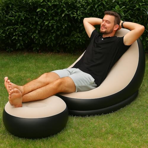 Image of Inflatable Lounge Chair for Adults, Foldable Air Couch Sofa, Grey, 40D x 30W x 10H CM, Modern Style, Loveseat, 150 KG Weight Capacity, PVC Material