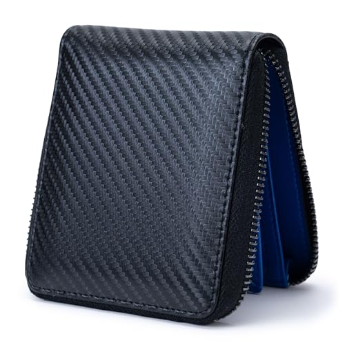 Image of Alldaily RFID Blocking Wallets for Men with Zipper Bifold RFID Card Holder (Black & Blue)