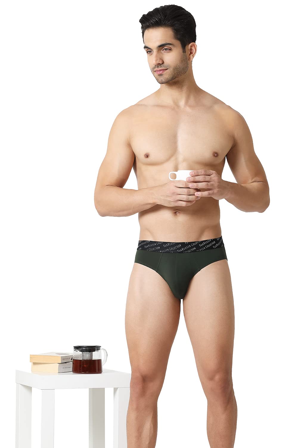 van heusen Men's Tactel Nylon Classic Solid Briefs (Pack of 1) (IHIQBR1SALG30005_Pine Green_L-picture-42