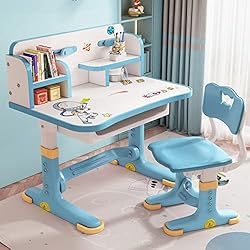Juego de escritorio y silla para niños, escritorio de estudio para niños de altura ajustable, diseño de distancia dorada que evita la miopía, escritorio de estudio para niños con espacioso cajón de