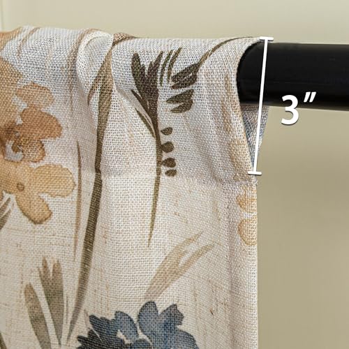 Image of MYSKY HOME Floral Linen Kitchen Tier Curtains 24 Inch Length 2 Panels Farmhouse Semi Sheer Privacy Small Window Treatments Rod Pocket for Bathroom Basement, Yellow, 30 inch Wide