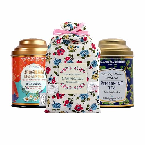 Image of Sancha Tea Boutique,Stress Relief Bundle Caffeine free Herbal Tea, Stress Relief Tea, Chamomile Tea, Peppermint Tea,100% Biodegradable Tea Bags, Tea Assortment, Value Pack