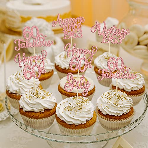 30Pcs Vintage 1963 Cupcake Toppers Glitter Sixty 60 Fabulous Happy 60Th Birthday Cupcake Picks Cheers To 60 Years For 60Th Birthday Anniversary Party Cake Decorations Supplies Rose Gold #TOP5