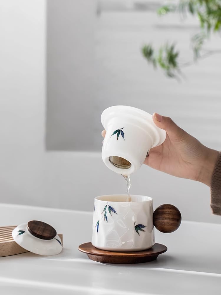 Tea Infuser Cup Ceramic Office Tea-Water Separation Cup-White2