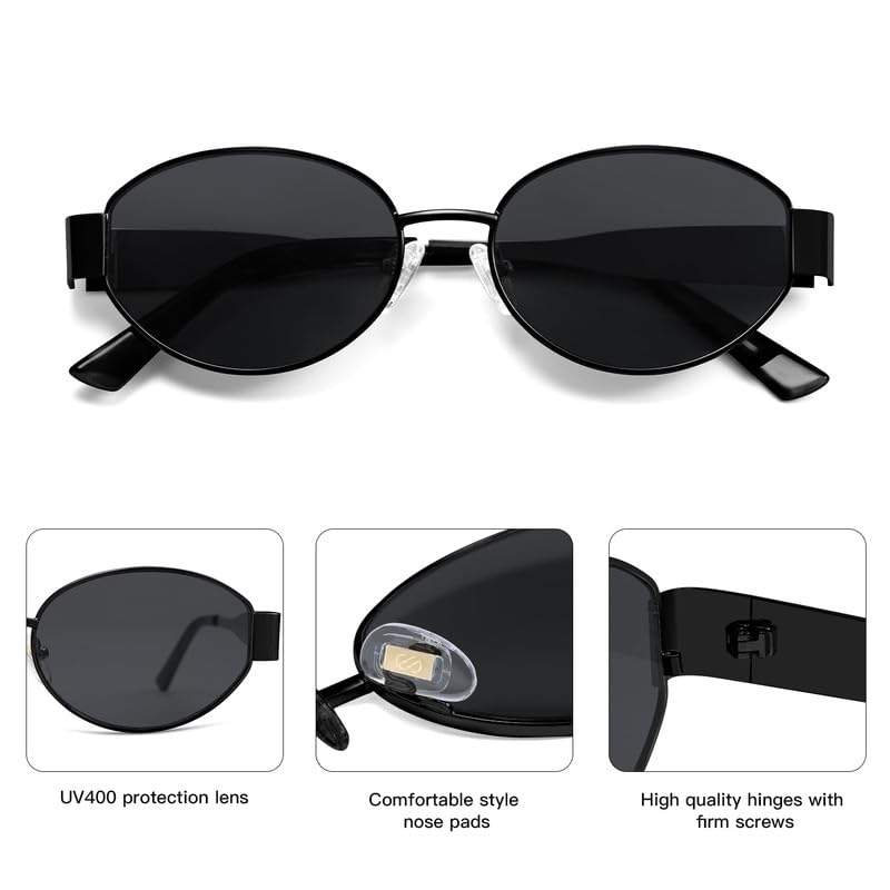 SOJOS Retro Oval Sunglasses for Women Trendy Sun Glasses Classic Shades UV400 Protection SJ1217 Black/Grey Lens4