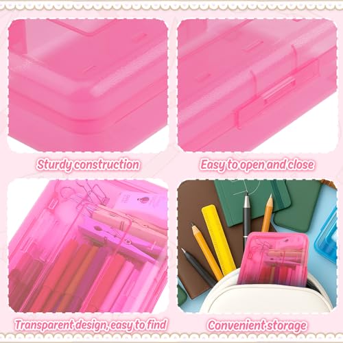 Image of Pink Clear Large Plastic Hard Pencil Box Case for Girls Boys, Crayon Box for School Supplies and Office Supplies