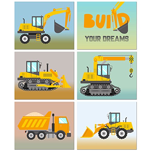 Construction Trucks Kids Room Wall Decor - Set of 6