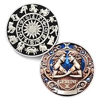 Cool Gemini 12 Zodiac Challenge Coin - Twelve Constellations Gemini Protective Talisman Coin - Divination Good Luck Charms Tarot Coin - Meaningful Star Sign Collectible Gifts for Men Women Friend Kid