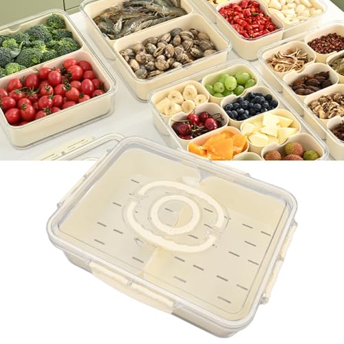 Nikou Geteiltes Serviertablett mit Abflusslöchern, mit Kunststoff Versiegelt, Multifunktionaler Snackbehälter für Küchengewürze, Obst (2 Fächer)